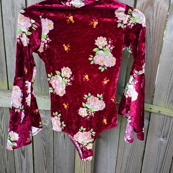 Rainbow Floral Velvet Bodysuit - Red and Pink - Picture 1 of 3